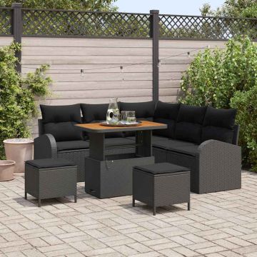 vidaXL Sodo Sofų Rinkinys su pagalve su saugykla 8 pcs Juoda