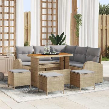 vidaXL Sodo Sofų Rinkinys su pagalve 9 pcs Bežinė ir šviesiai pilka