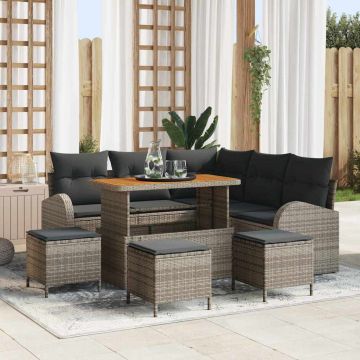vidaXL Sodo Sofų Rinkinys su pagalve su saugykla 9 pcs Pilka