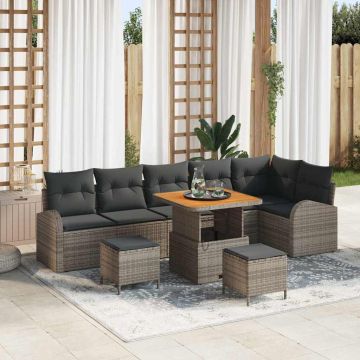 vidaXL Sodo Sofų Rinkinys su pagalve su saugykla 9 pcs Pilka