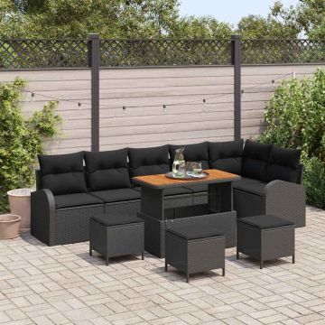 vidaXL Sodo Sofų Rinkinys su pagalve su saugykla 10 pcs Juoda