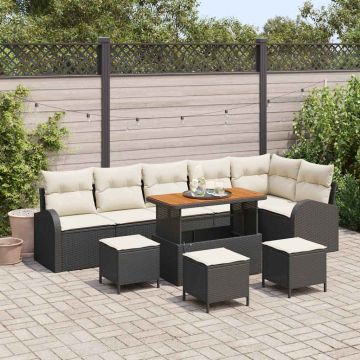 vidaXL Sodo Sofų Rinkinys su pagalve 10 pcs Juoda ir kreminė