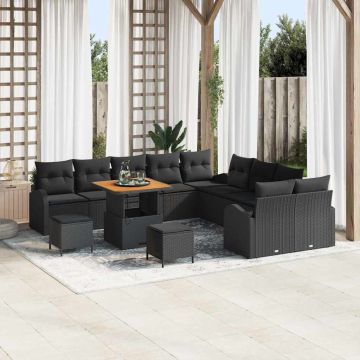 vidaXL Sodo Sofų Rinkinys su pagalve su saugykla 13 pcs Juoda