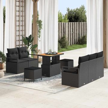 vidaXL Sodo Sofų Rinkinys su pagalve su saugykla 8 pcs Juoda