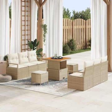 vidaXL Sodo Sofų Rinkinys su saugykla 9 pcs Smėlio Poli ratanas