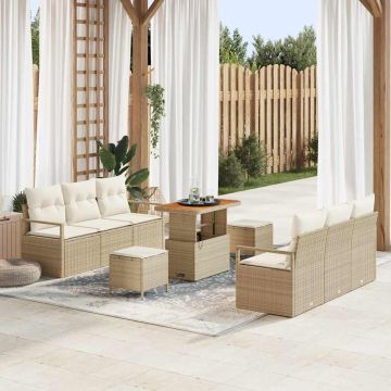 vidaXL Sodo Sofų Rinkinys su saugykla 9 pcs Smėlio Poli ratanas