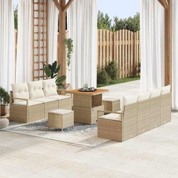 vidaXL Sodo Sofų Rinkinys su pagalve 10 pcs Bežinė ir kreminė