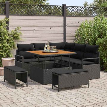 vidaXL Sodo Sofų Rinkinys su pagalve su saugykla 8 pcs Juoda