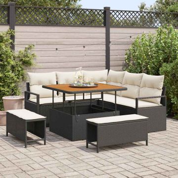 vidaXL Sodo Sofų Rinkinys su pagalve su pagalve 8 pcs Juoda ir kreminė