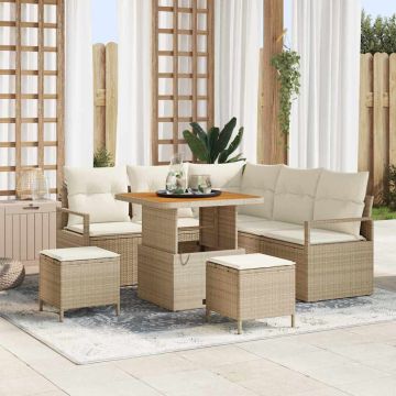 vidaXL Sodo Sofų Rinkinys su pagalve 8 pcs Bežinė ir kreminė