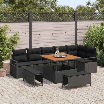 vidaXL Sodo Sofų Rinkinys su pagalve su saugykla 9 pcs Juoda