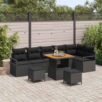 vidaXL Sodo Sofų Rinkinys su pagalve su saugykla 9 pcs Juoda