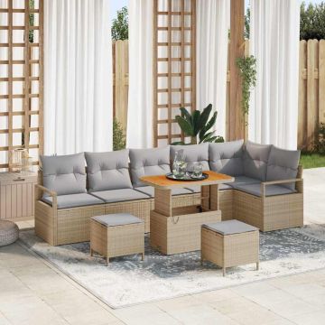 vidaXL Sodo Sofų Rinkinys su pagalve 9 pcs Bežinė ir šviesiai pilka