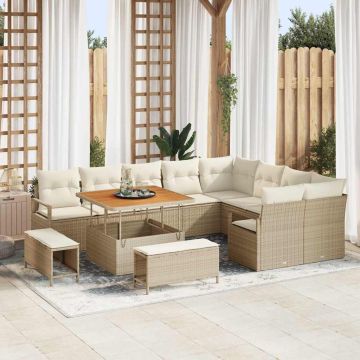 vidaXL Sodo Sofų Rinkinys su pagalve 12 pcs Bežinė ir kreminė