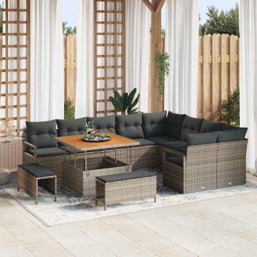 vidaXL Sodo Sofų Rinkinys su pagalve su saugykla 12 pcs Pilka
