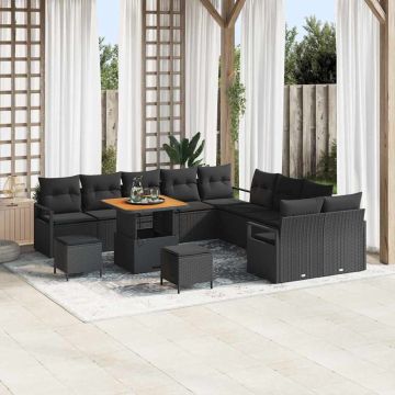 vidaXL Sodo Sofų Rinkinys su pagalve su saugykla 13 pcs Juoda