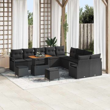 vidaXL Sodo Sofų Rinkinys su pagalve su saugykla 13 pcs Juoda