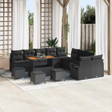 vidaXL Sodo Sofų Rinkinys su pagalve su saugykla 14 pcs Juoda