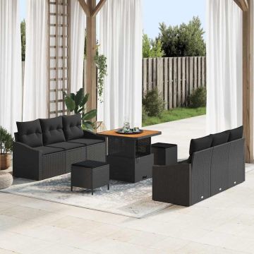 vidaXL Sodo Sofų Rinkinys su pagalve su saugykla 9 pcs Juoda