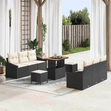 vidaXL Sodo Sofų Rinkinys su pagalve su pagalve 9 pcs Juoda ir kreminė