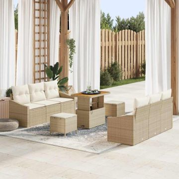 vidaXL Sodo Sofų Rinkinys su pagalve 9 pcs Bežinė ir kreminė