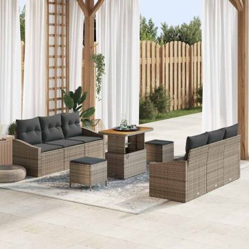 vidaXL Sodo Sofų Rinkinys su pagalve su saugykla 9 pcs Pilka