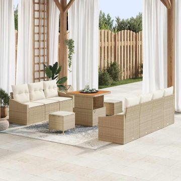 vidaXL Sodo Sofų Rinkinys su pagalve 10 pcs Bežinė ir kreminė