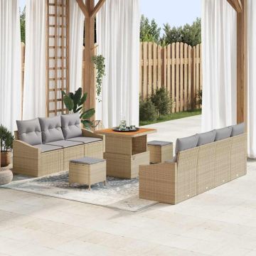 vidaXL Sodo Sofų Rinkinys su pagalve 10 pcs Bežinė ir šviesiai pilka
