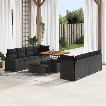 vidaXL Sodo Sofų Rinkinys su pagalve su saugykla 11 pcs Juoda