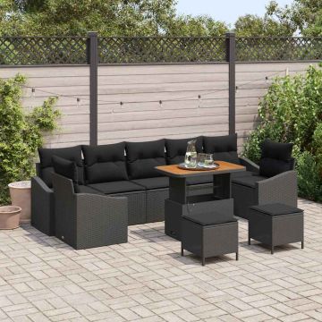 vidaXL Sodo Sofų Rinkinys su pagalve 10 pcs Juoda Poli ratanas