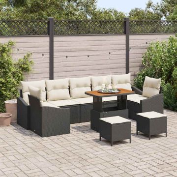 vidaXL Sodo Sofų Rinkinys su pagalve 10 pcs Juoda Poli ratanas