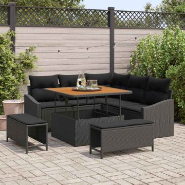 vidaXL Sodo Sofų Rinkinys su pagalve 8 pcs Juoda Poli ratanas