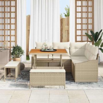 vidaXL Sodo Sofų Rinkinys su pagalve 8 pcs Smėlio Poli ratanas