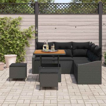 vidaXL Sodo Sofų Rinkinys su pagalve 8 pcs Juoda Poli ratanas