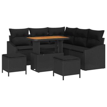 vidaXL Sodo Sofų Rinkinys su pagalve 8 pcs Juoda Poli ratanas