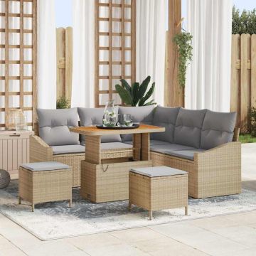 vidaXL Sodo Sofų Rinkinys su pagalve 8 pcs Smėlio Poli ratanas