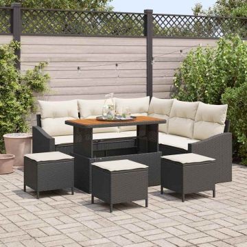 vidaXL Sodo Sofų Rinkinys su pagalve 9 pcs Juoda Poli ratanas
