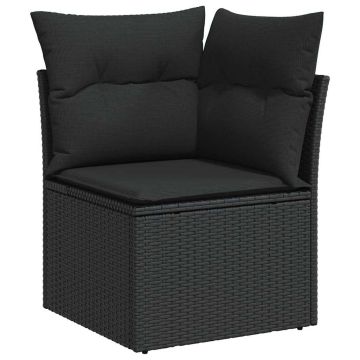vidaXL Sodo Sofų Rinkinys su pagalve 9 pcs Juoda Poli ratanas