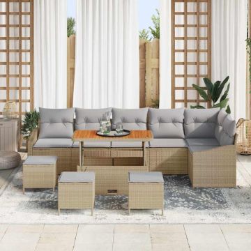 vidaXL Sodo Sofų Rinkinys su pagalve 10 pcs Smėlio Poli ratanas