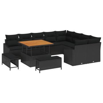 vidaXL Sodo Sofų Rinkinys su pagalve 12 pcs Juoda Poli ratanas