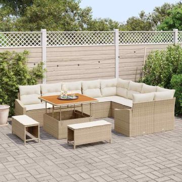 vidaXL Sodo Sofų Rinkinys su pagalve 12 pcs Smėlio Poli ratanas