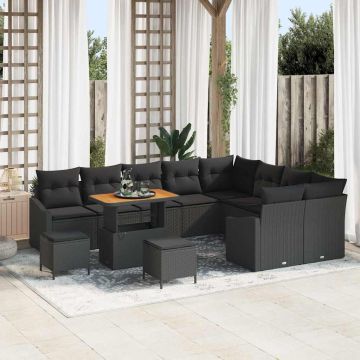 vidaXL Sodo Sofų Rinkinys su pagalve 12 pcs Juoda Poli ratanas