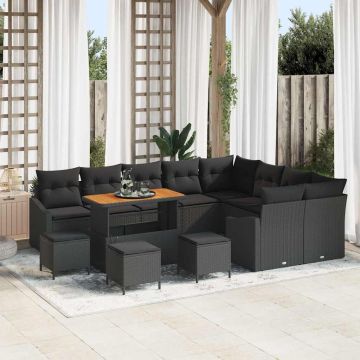 vidaXL Sodo Sofų Rinkinys su pagalve 13 pcs Juoda Poli ratanas
