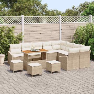 vidaXL Sodo Sofų Rinkinys su pagalve 13 pcs Smėlio Poli ratanas