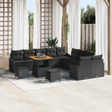 vidaXL Sodo Sofų Rinkinys su pagalve 13 pcs Juoda Poli ratanas