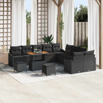 vidaXL Sodo Sofų Rinkinys su pagalve 13 pcs Juoda Poli ratanas