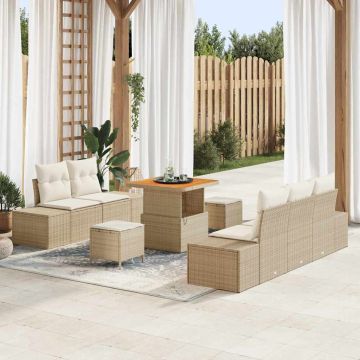 vidaXL Sodo Sofų Rinkinys su pagalve 8 pcs Smėlio Poli ratanas
