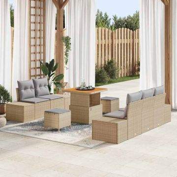vidaXL Sodo Sofų Rinkinys su pagalve 8 pcs Smėlio Poli ratanas