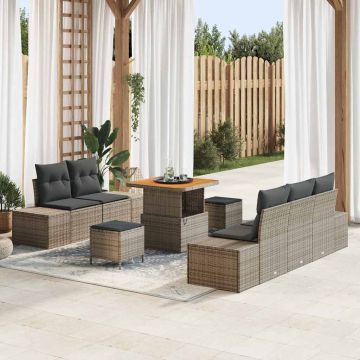 vidaXL Sodo Sofų Rinkinys su pagalve 8 pcs Pilka Poli ratanas