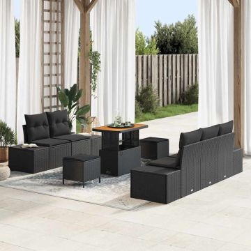 vidaXL Sodo Sofų Rinkinys su pagalve 8 pcs Juoda Poli ratanas